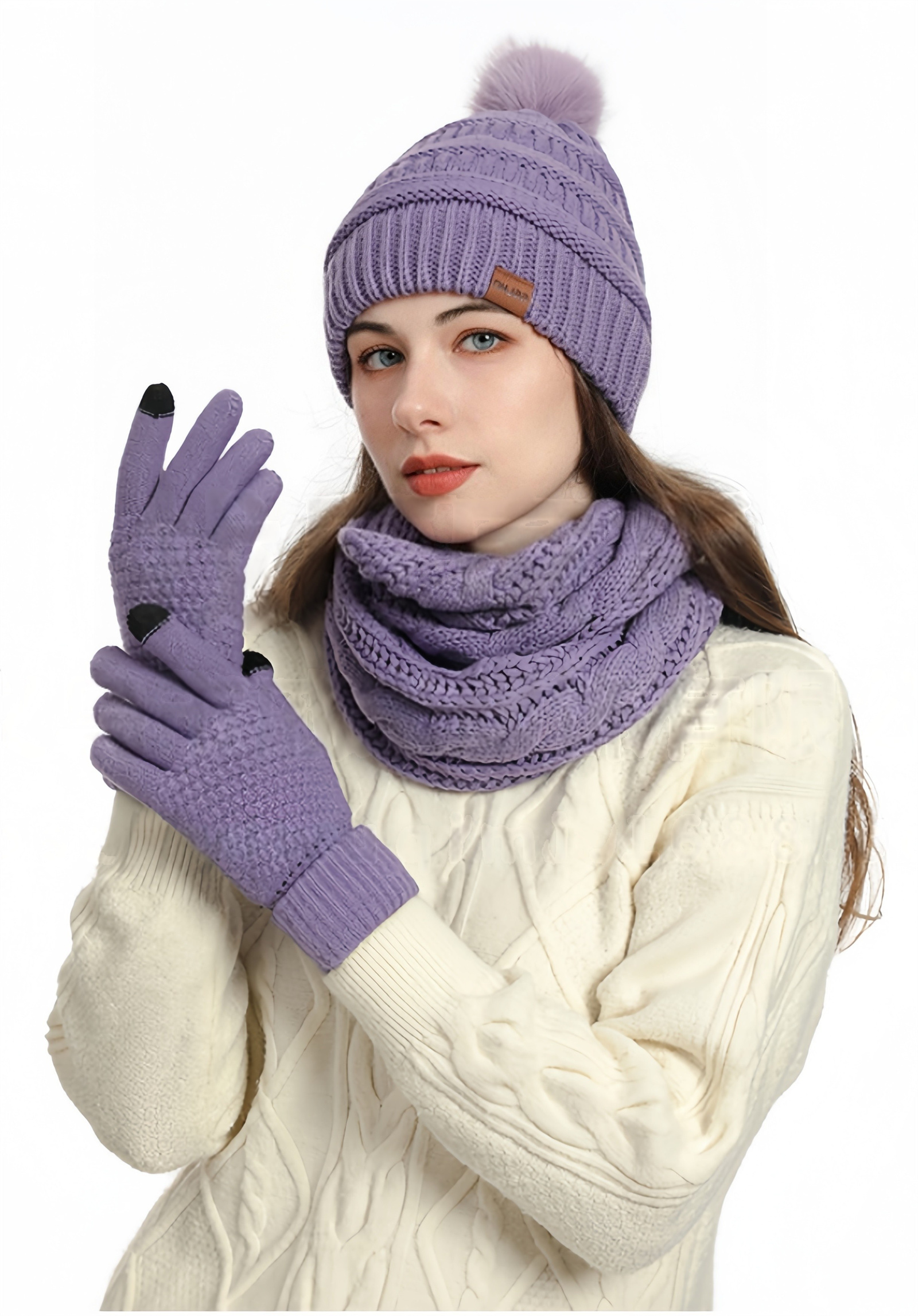 Winter Hat Gloves Beanie Scarf Neck Warm Touchscreen Gloves Sock 4 PCS